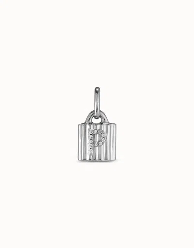 Unode50 Sterling Silver-plated Padlock Charm With Topaz Letter P In Metallic