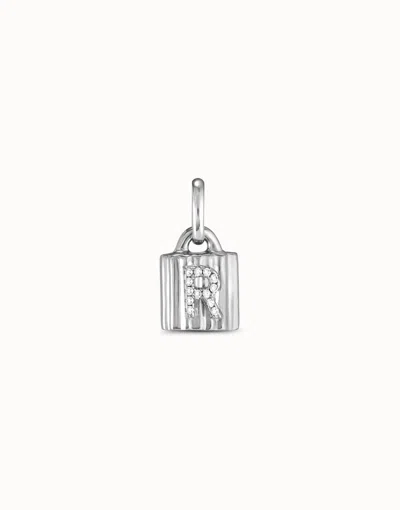 Unode50 Sterling Silver-plated Padlock Charm With Topaz Letter R In White