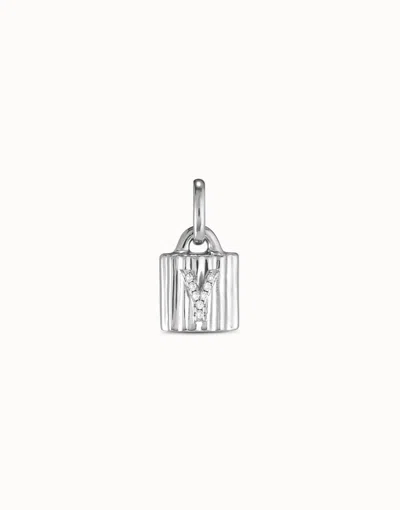 Unode50 Sterling Silver-plated Padlock Charm With Topaz Letter Y In White