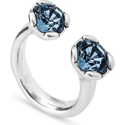 Unode50 Sterling Silver-plated Ring With Two Pink Crystals Facing Each Other In White