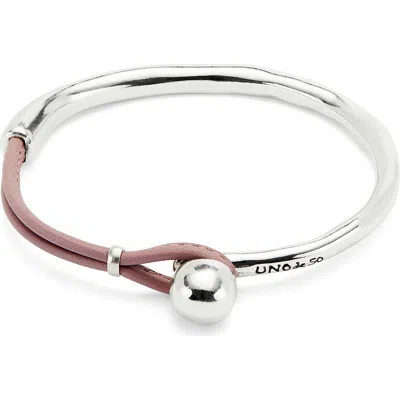 Unode50 Sterling Silver-plated Semi-rigid Bracelet With Lilac Leather In Metallic