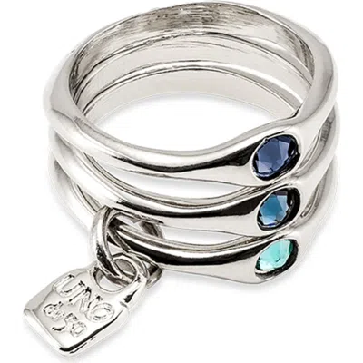Unode50 Sterling Silver-plated Triple Ring With Red Crystals In Metallic