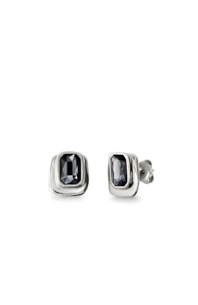 Unode50 Stud Earrings With Grey Crystal In Silver