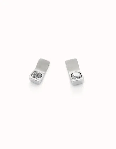 Unode50 Stud Earrings With White Crystal In Metallic