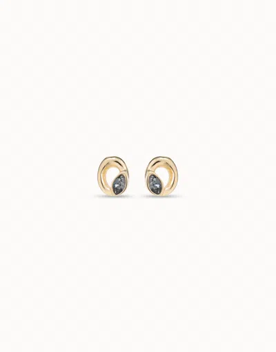 Unode50 Stud Oval Earrings With Light Grey Crystal In Gold