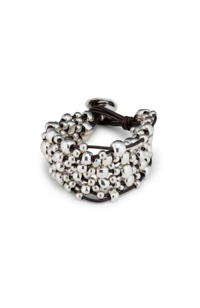 Unode50 Textured Leather Cuff In Silver
