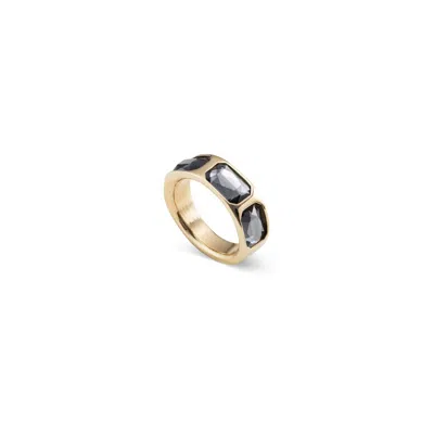Unode50 Three Faceted Crystals Emerald Cut Metal Alloy Ring In Gold