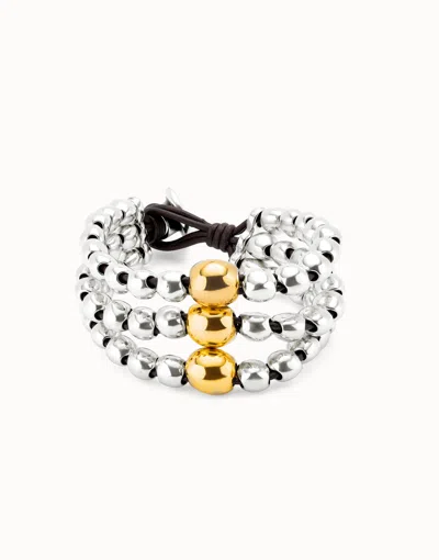 Unode50 Three Strand Beaded Leather Bracelet In Gold