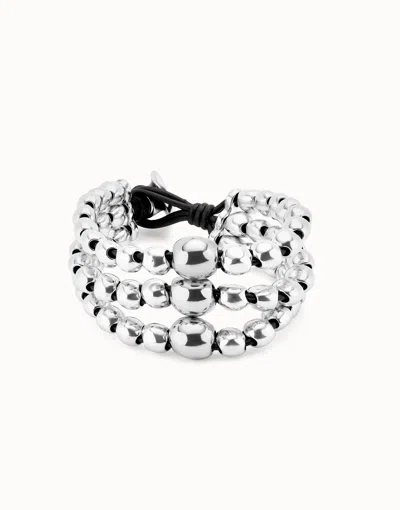 Unode50 Three Strand Beaded Leather Bracelet In Silver
