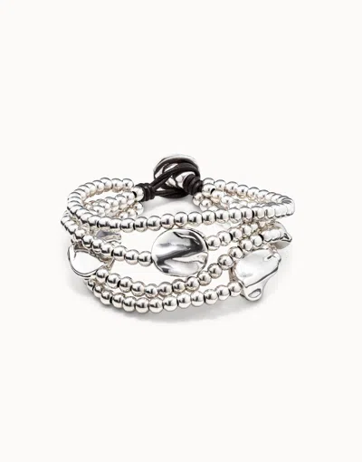 Unode50 Three Strand Leather Beaded Bracelet In Silver