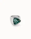 Unode50 Triangular Ring With Green Crystal In Green