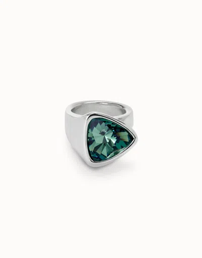 Unode50 Triangular Ring With Green Crystal