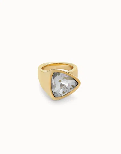 Unode50 Triangular Ring With Green Crystal In Multicolor
