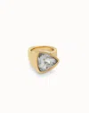 Unode50 Triangular Ring With Green Crystal In Multicolor