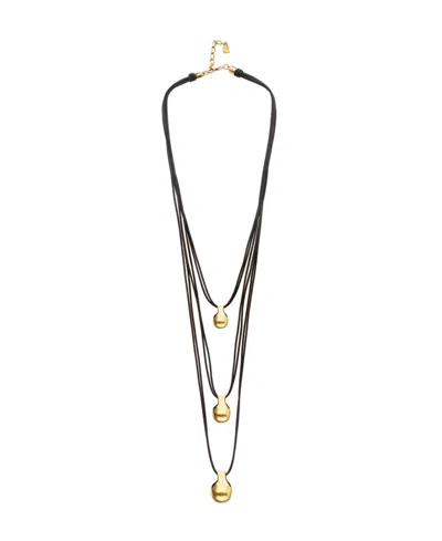 Unode50 Triple Leather Necklace With 2 18k Gold Alloy Shaped Balls In Black