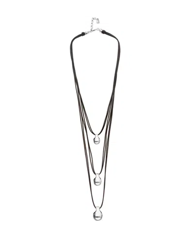 Unode50 Triple Leather Necklace With 2 18k Gold Alloy Shaped Balls In Silver