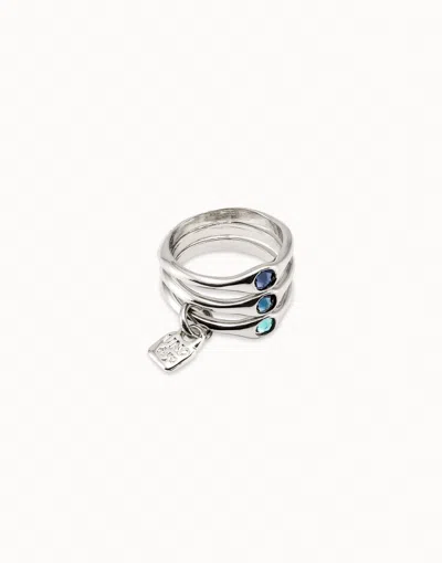 Unode50 Triple Ring With Red Crystals In Blue