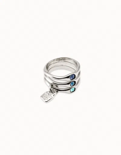 Unode50 Triple Ring With Red Crystals In Blue