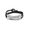 Unode50 Leather Bracelet With Three Sterling Silver-plated Strands In Black