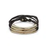 Unode50 Leather Bracelet With Three 18k Gold-plated Strands In Black