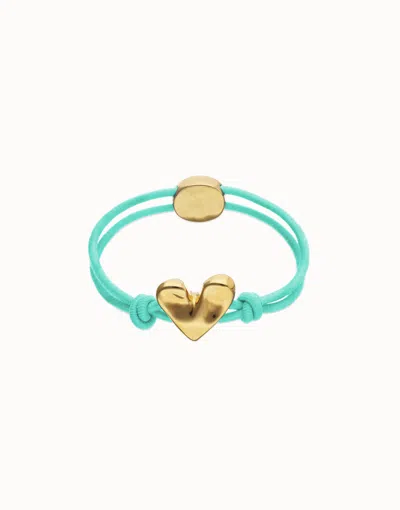 Unode50 Turquoise Elastic Thread Bracelet With Heart Charm In Blue