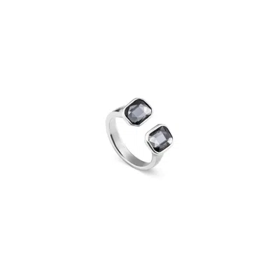 Unode50 Two Medium Boxes Faceted Crystals Metal Alloy Ring In Silver