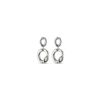 Unode50 Waterfall Earrings. Metal Alloy Bathed In Sterling Silver. Double Oval And Faceted Glass In Metallic