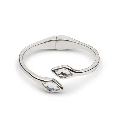 Unode50 White Crystal End Cuff Bracelet In Silver