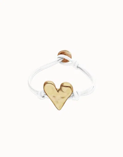 Unode50 White Leather Bracelet With Heart Detail
