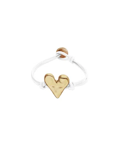 Unode50 White Leather Bracelet With Heart Shaped 18k Detail Plated Detail In Pattern