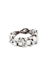 Unode50 Sterling Silver Wide Leather Metal Clad Bracelet In Metallic