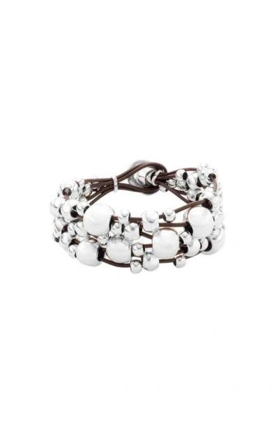 Unode50 Wide Braided Leather Cuff In Silver