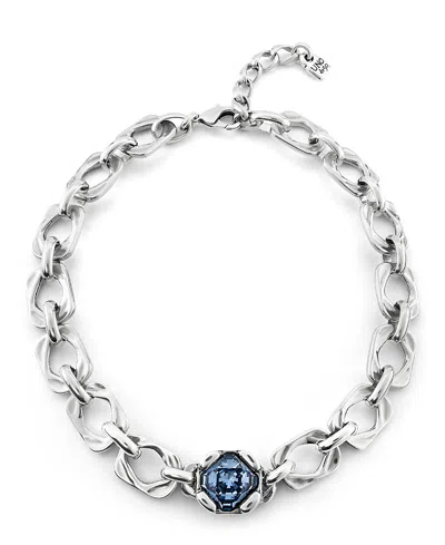 Unode50 Wide Link Blue Crystal Necklace In Silver