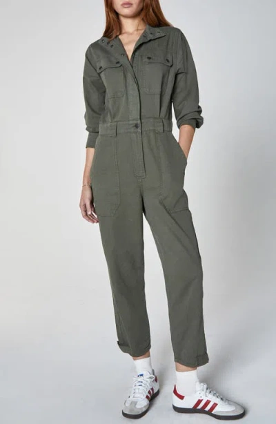 Unpublished Janna Long Sleeve Cotton Utility Jumpsuit In Green