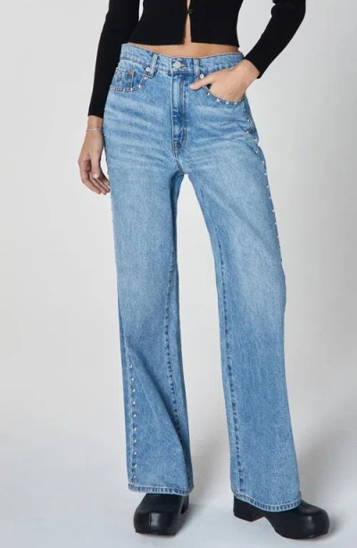 Unpublished Jolene Studded Pocket High Waist Flare Leg Jeans In Blue