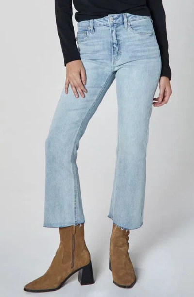 Unpublished Marlow Raw Hem Mid Rise Crop Flare Jeans In Light Blue