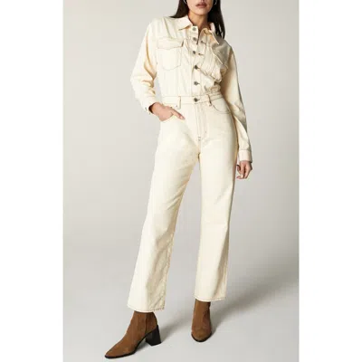 Unpublished Simone Long Sleeve Denim Jumpsuit In Cream