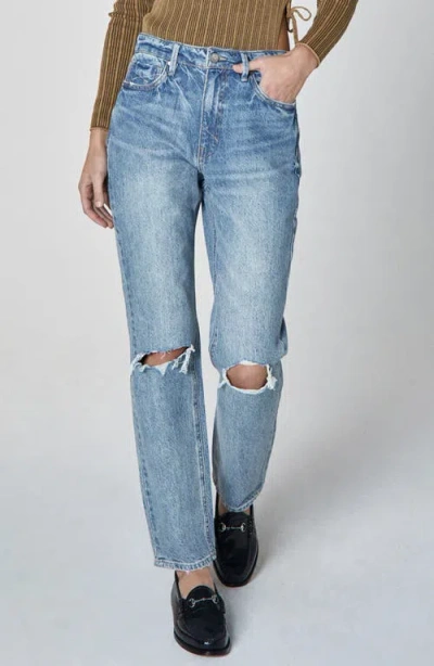 Unpublished Willa Ripped High Waist Straight Leg Jeans In Medium Blue