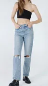 Unpublished Willa Ripped High Waist Straight Leg Jeans In Blue