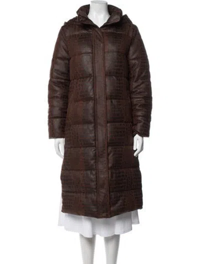 Pre-owned Unreal Fur Animal Print Down Coat In Brown