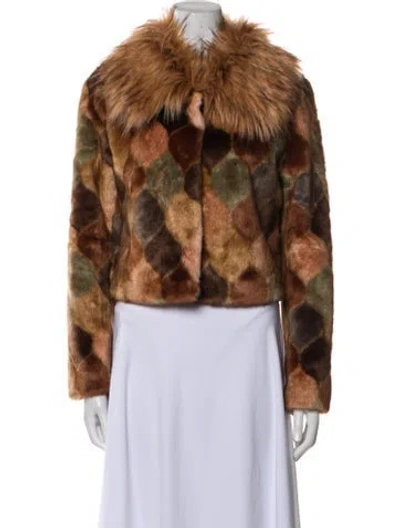 Pre-owned Unreal Fur Animal Print Faux Fur Coat In Brown