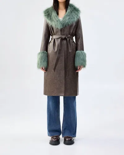 Unreal Fur Empathy Faux-fur-trim Coat In Chocolate Sage In Brown