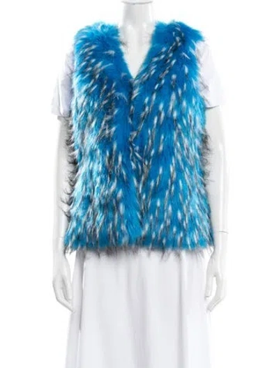 Pre-owned Unreal Fur Faux Fur Patterned Vest W/ Tags In Blue