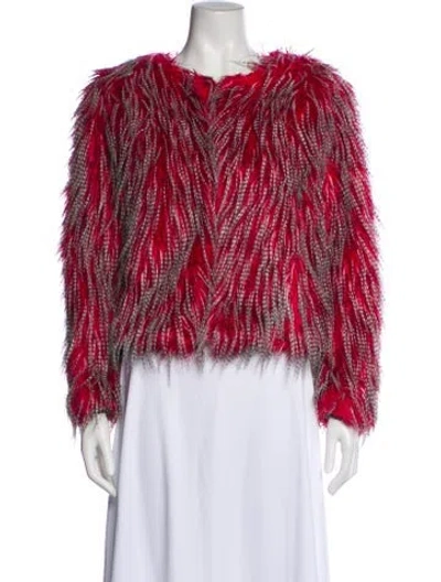 Pre-owned Unreal Fur Faux Fur Tweed Pattern Evening Jacket In Red