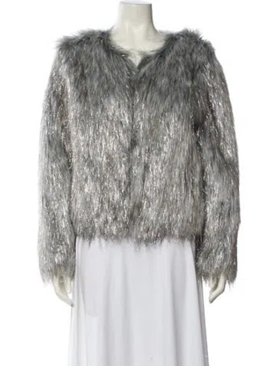 Pre-owned Unreal Fur Faux Fur Tweed Pattern Faux Fur Jacket In Gray