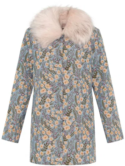 Unreal Fur Feuilles Mortes Coat In Blue