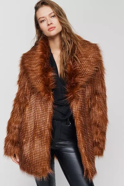 Unreal Fur Field Of Dreams Faux Fur Coat Jacket In Brown