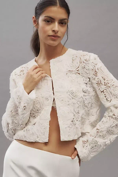 Unreal Fur Rosa Floral Tulle Jacket In White