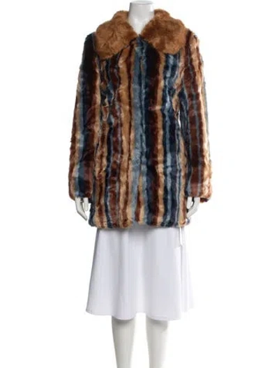 Pre-owned Unreal Fur Striped Faux Fur Coat W/ Tags In Blue