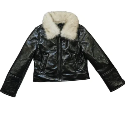 Pre-owned Unreal Fur Wet Look Aviator Black Jacket Fashion Club Womens Small In Multicolor